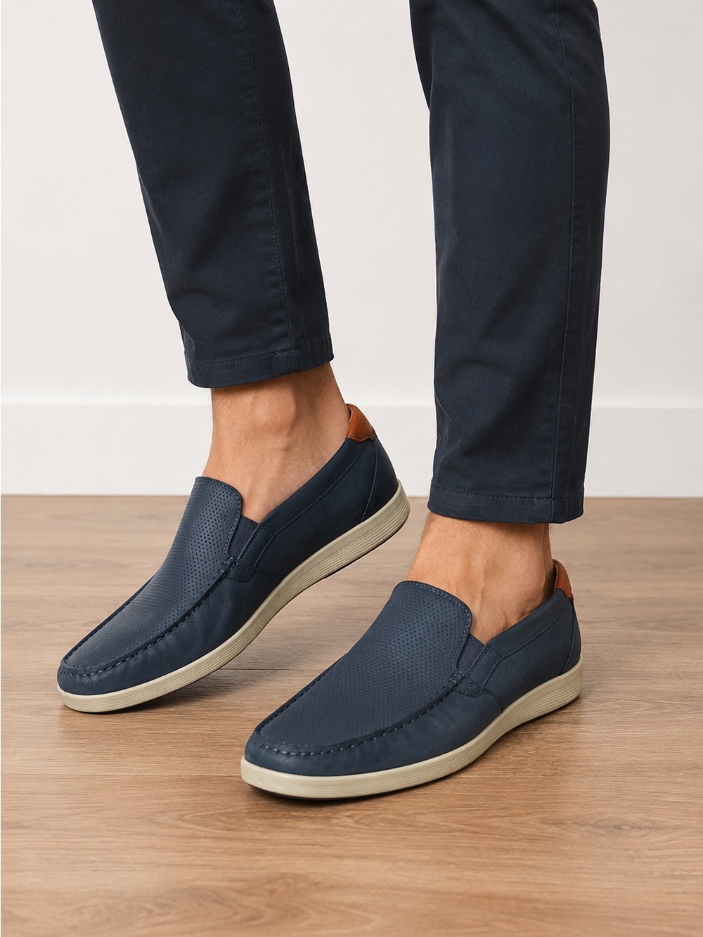 ECCO Men’s Blue Leather Loafers Slip On Comfort Casual Walking Shoes EU 44